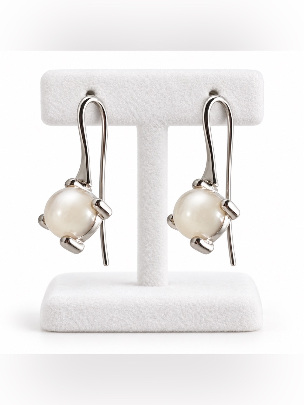 Sterling Silver .925 Pearl Drop Earrings Long Fishhook Dangle Classic Minimalist